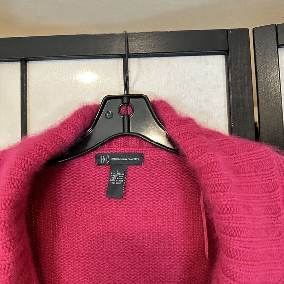 INC International Concepts Crop Tie Front Cardigan Sweater Angora Sz L Y2K Pink - Picture 2 of 5